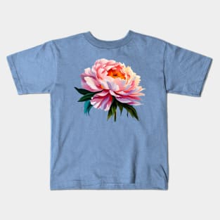 Vibrant Blush Pink Peony Flower Watercolor Painting Kids T-Shirt